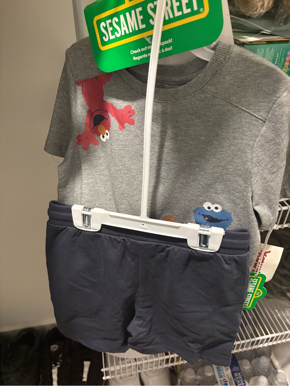Sesame Street Grey Tee with Red Elmo and Blue Cookie Monster & Navy Shorts